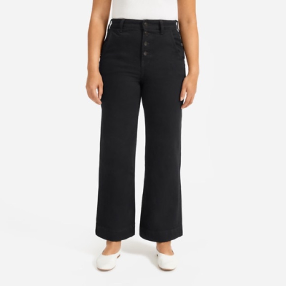 Everlane sz 24 The Button Fly Wide Leg Ankle Black Denim Jeans Higher Rise - Picture 2 of 10
